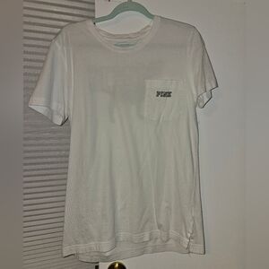Victoria's Secret PINK Short Sleeve Campus Tee White W/Victoria'Black Dog Logo S